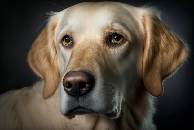 Close up of a dogs face on a black background