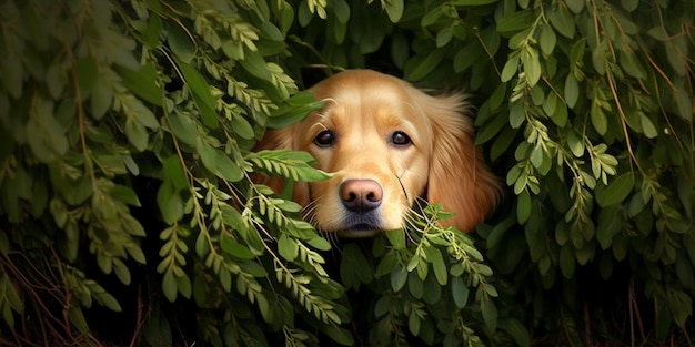 Close up of dogs face in the middle tree generative ai