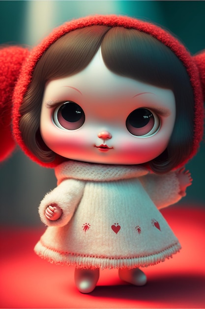 Close up of a doll wearing a red hat generative ai