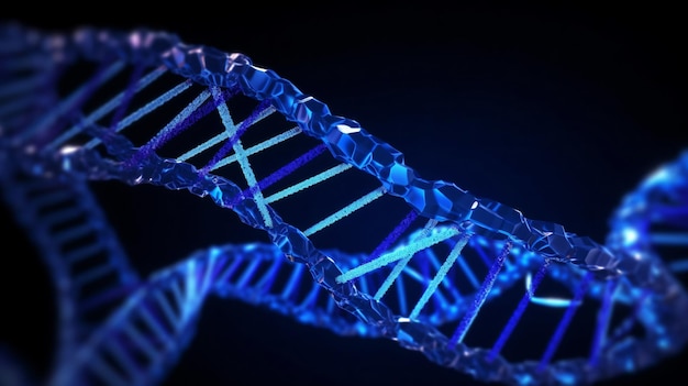 a close up of a double strand of blue dna