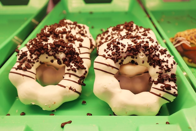 Close-up of doughnut in display at supermarket