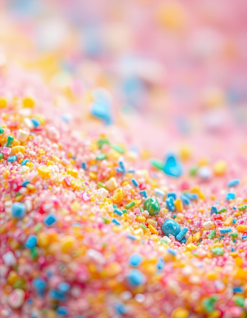 a close up of a doughnut with colorful sprinkles