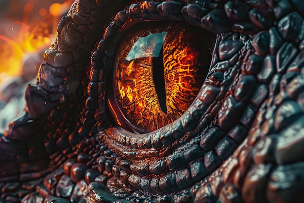 A close up of a dragon eye with a red iris