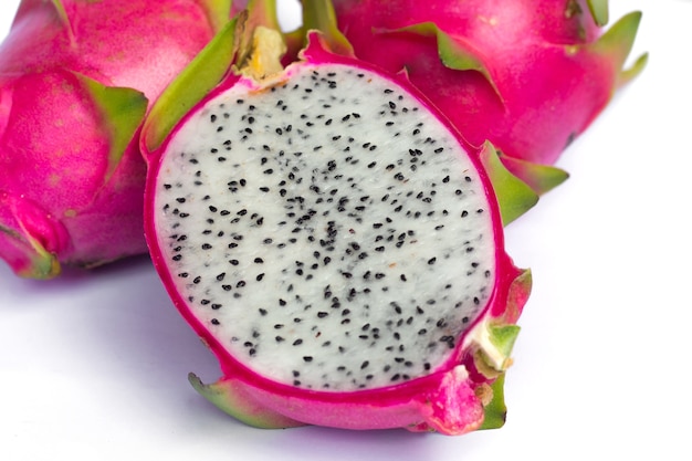 Close-up dragon fruit on white background