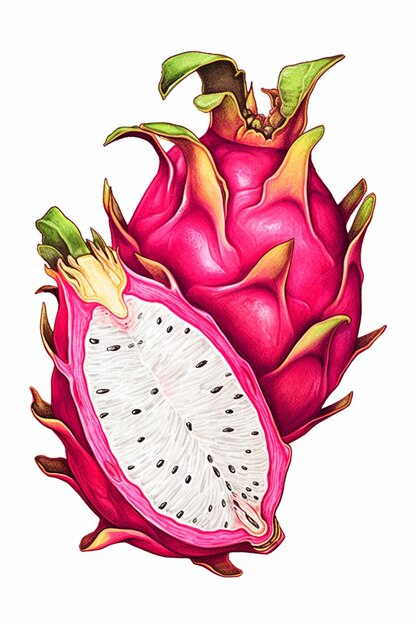 a close up of a dragon fruit with a slice cut in half generative ai