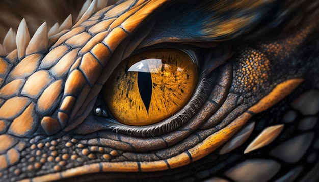 Close up of dragon's yellow eye Generative AI