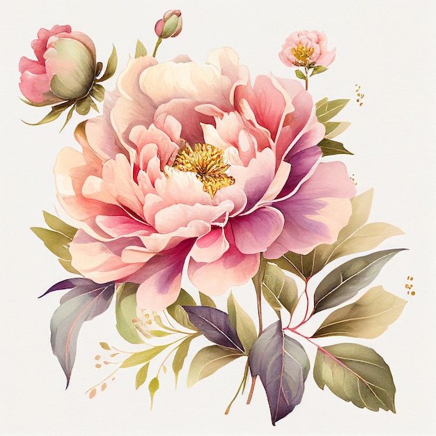 Close up drawing of peony pastel colors paint watercolor Generative AI