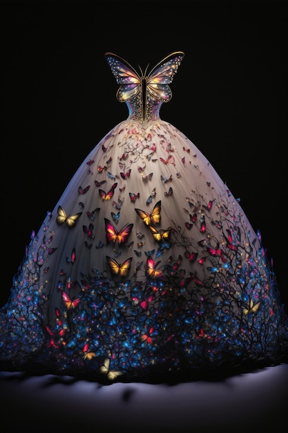 Close up of a dress with butterflies on it generative ai