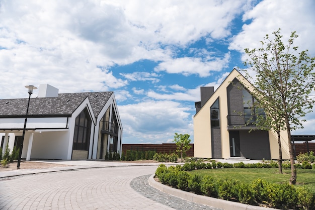 Close up of a driveway to a beautiful modern house