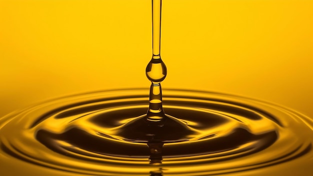 Close up of a drop oil on a yellow background