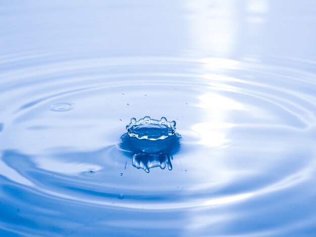 Close up drop of water on blue background