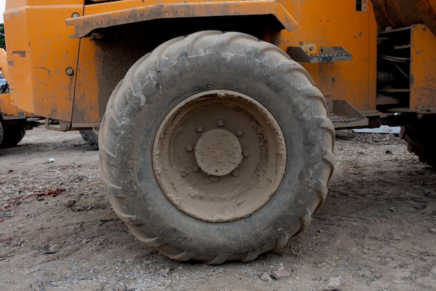 Close up of dumper tyre on construction site