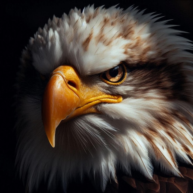 a close up of an eagle with a yellow beak and a white beak