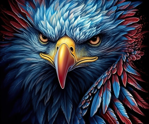 A close up of an eagles face on a black background generative ai image