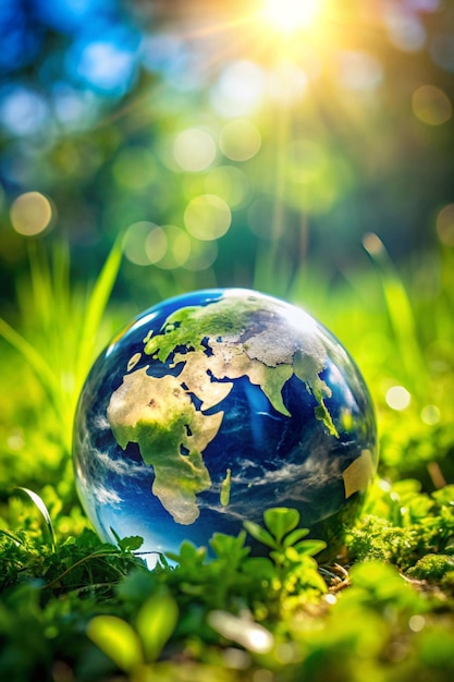 Close up earth on nature background ESG Environmental social and corporate governance concept Nature onservation Ecology Social Responsibility and Sustainability