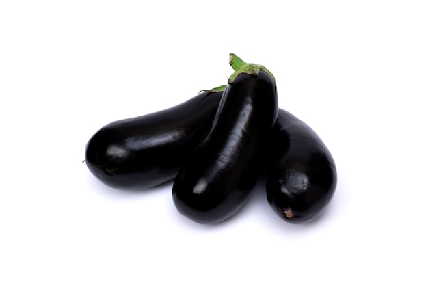 Close up of eggplant, isolated on white. Three Eggplants isolated on white background with clipping path.