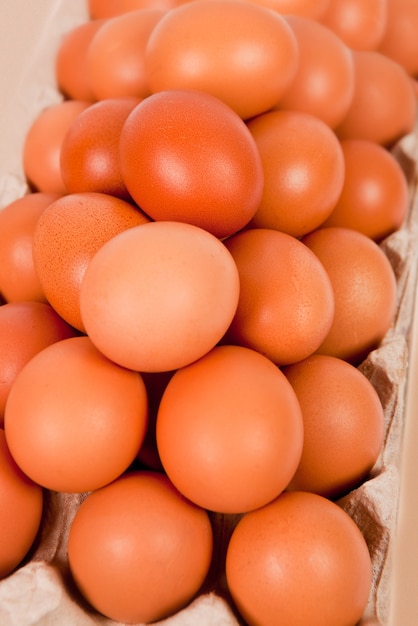 Close up of eggs in cardboard container