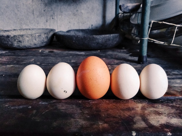 Close-up of eggs on table