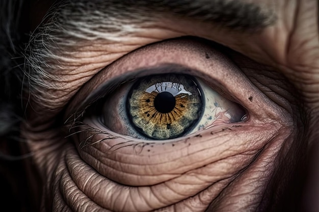 Close up of an elderly person's eye created with Generative AI technology