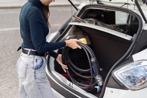 Close up on electric car in france