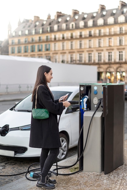 Close up on electric car in france