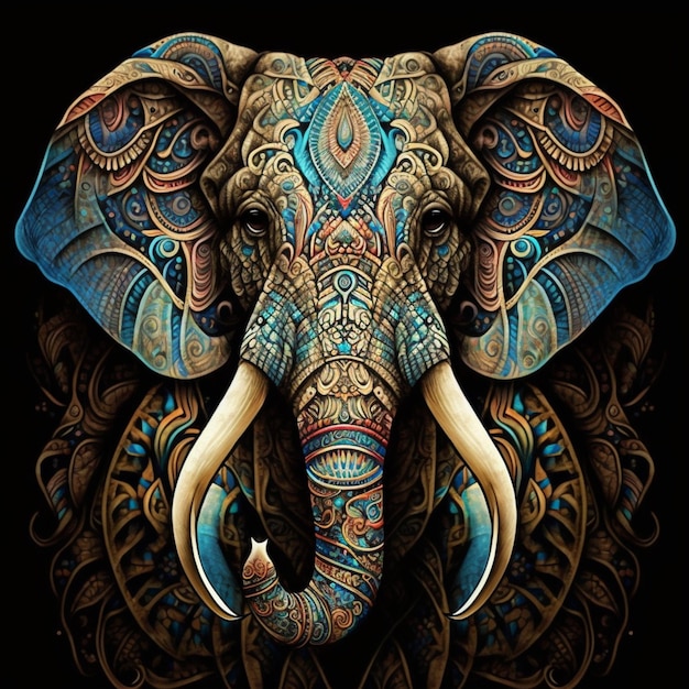 A close up of an elephant with a pattern on its head generative ai