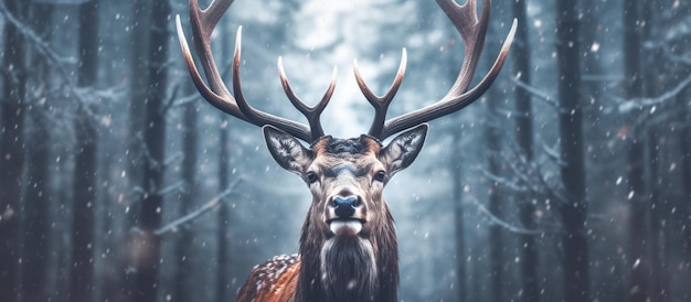 close up elk with snowfall background