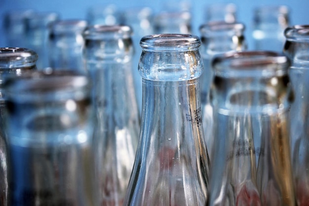 Close-up of empty bottles