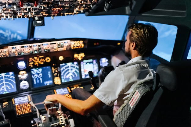 Close-up of engine controller. Modern Boeing cockpit