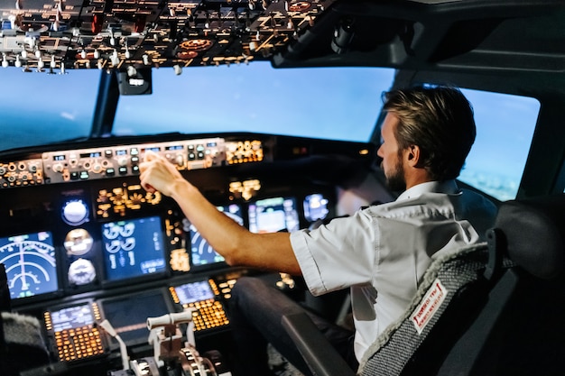 Close-up of engine controller. Modern Boeing cockpit