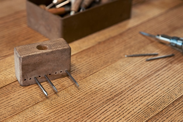 Close up on engraving art tools