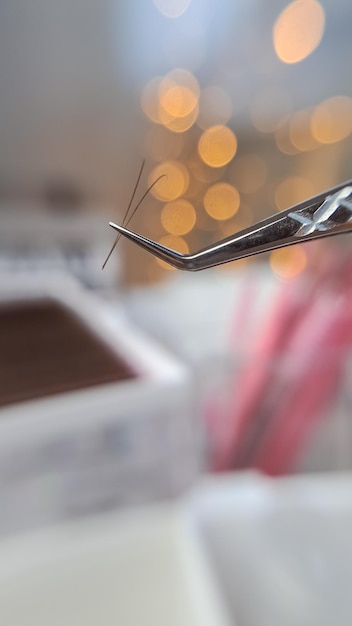 Close up of equipment for eyelash extensions in beauty salon