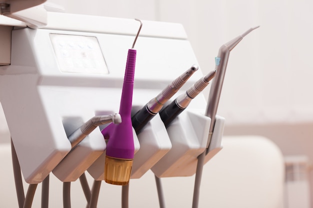 Close-up equipment and special dental instruments in dentist's office