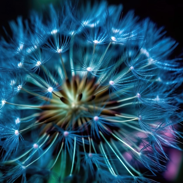 Close up ethereal dandelion in blue