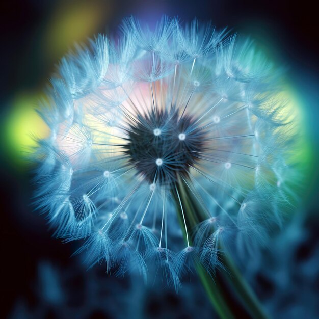 Close up ethereal dandelion in blue