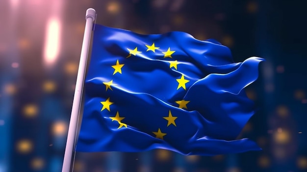 A close up of a european flag waving in the wind generative ai