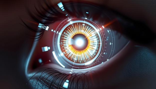 Photo close up of eye with futuristic technology digital futuristic eye technology isolated with white