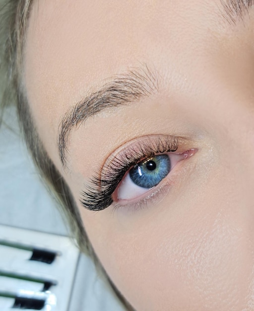 Close up of eyelash extensions in beauty salon