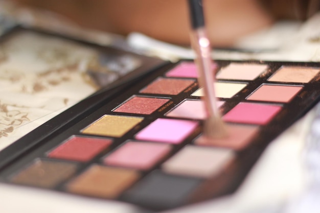 Close-up of eyeshadow on table