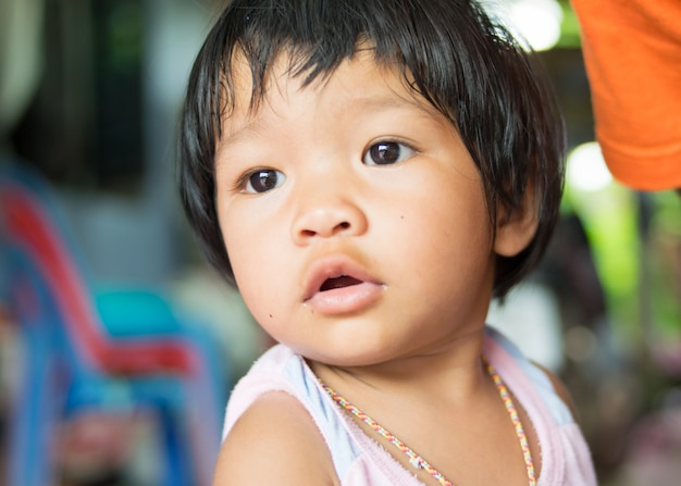 Close up face asian baby girl