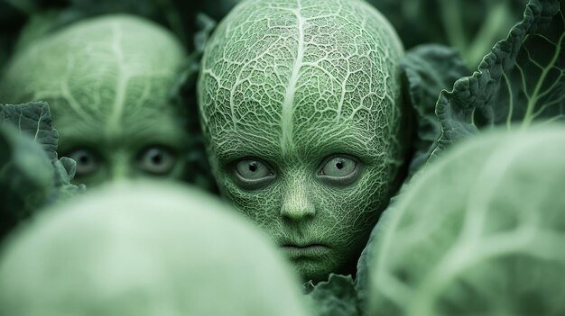 A close up of a face made out of green vegetables ai