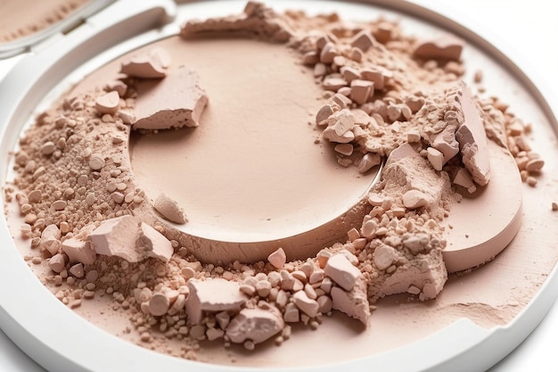 close up of face powder on white background