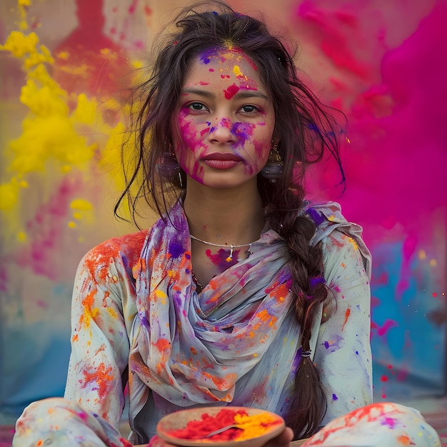 Close up Face Shot of Girl Covered in Holi Powder for Happy Holi post design