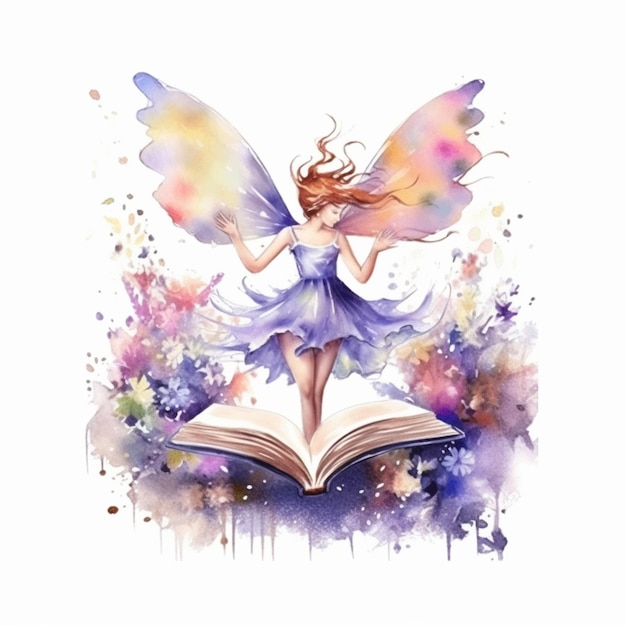 A close up of a fairy with a book in her hands generative ai