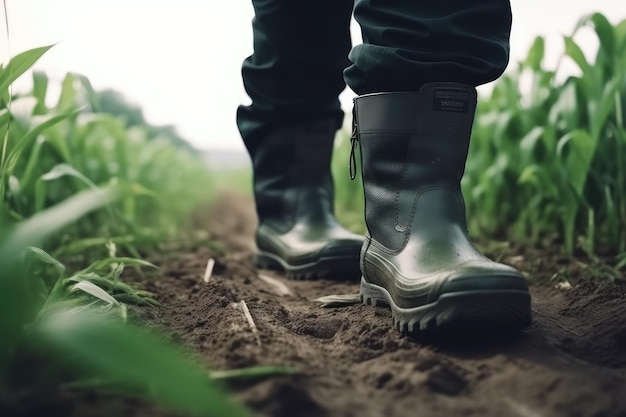 close up of a farmers feet in rubber boots generative AI