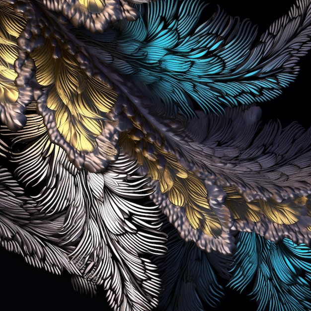 A close up of a feather with a black background generative ai