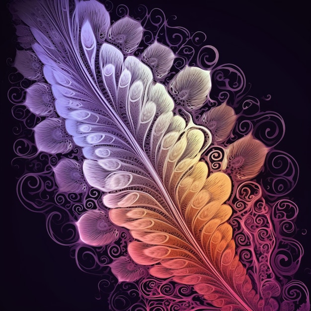 A close up of a feather with a swirly background generative ai