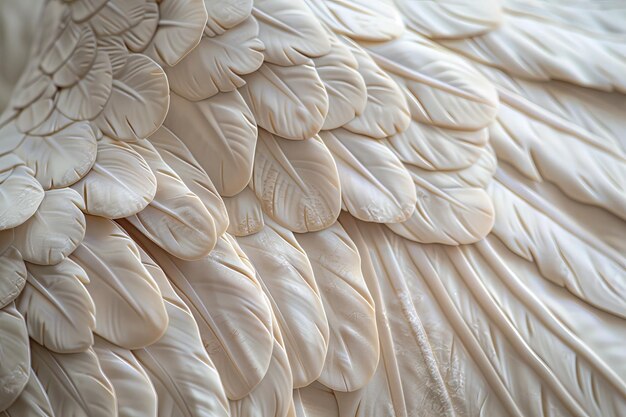 A close up of a feathery wing with many white feathers visible