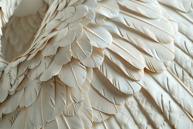 A close up of a feathery wing with many white feathers visible