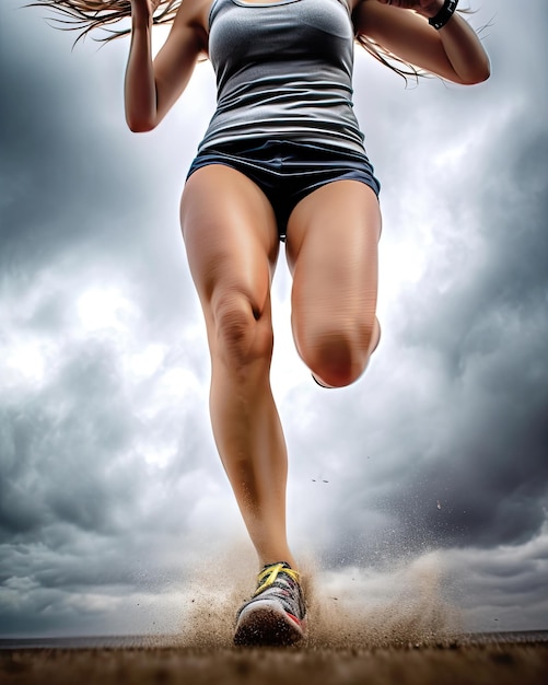 Close up of a female runner legs while running